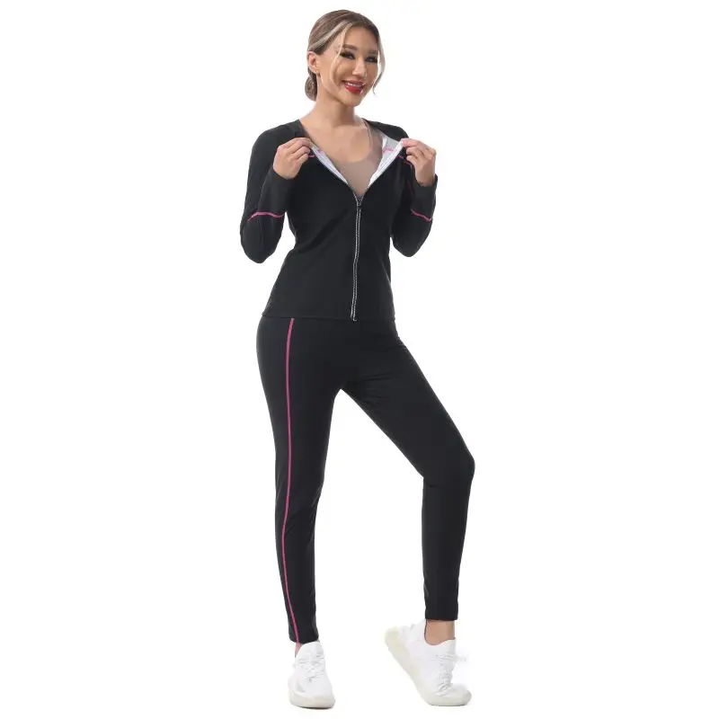 Women's Sauna Suit Running Fitness Sweating Breast Enlargement Slimming Shaping Clothes Zipper Hot Sweat Training Set