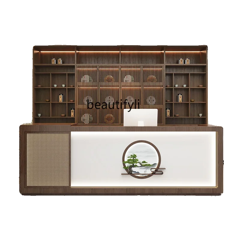 

New Chinese rattan bar checkout page hotel bed and breakfast foot bath shop Chinese medicine health center front desk