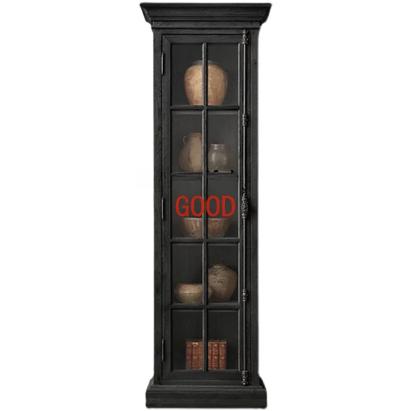 

American-Style Solid Wood Single Door Retro Display Wine Cabinet Sideboard Cabinet Nordic Glass Door Simple Locker Customization