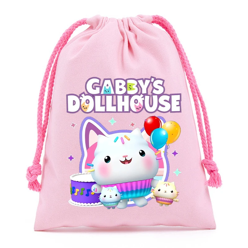 New Gabby Dollhouses Cotton Drawstring Bag Kawaii Cartoon Printed Storage Bags Children Handbag Girls Tote Bag Birthday Gifts