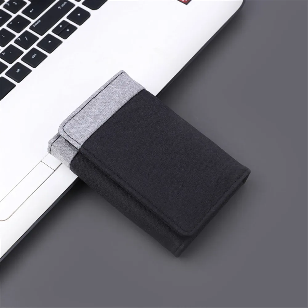 Men's Fashion Short Canvas Wallet Contrasting Colors Small Three Folded Purse Card Coin Small Change Bags Mini Money Pouch