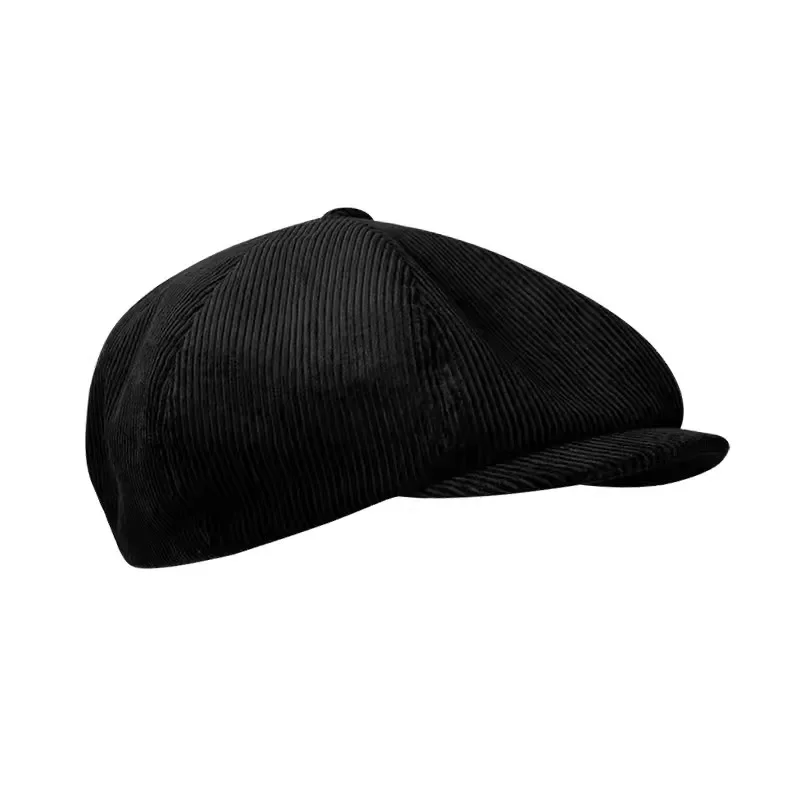 Corduroy Newsboy Caps Black Autumn Winter Beret Retro Peaked Cap Octagonal Cap for Men Women NC54