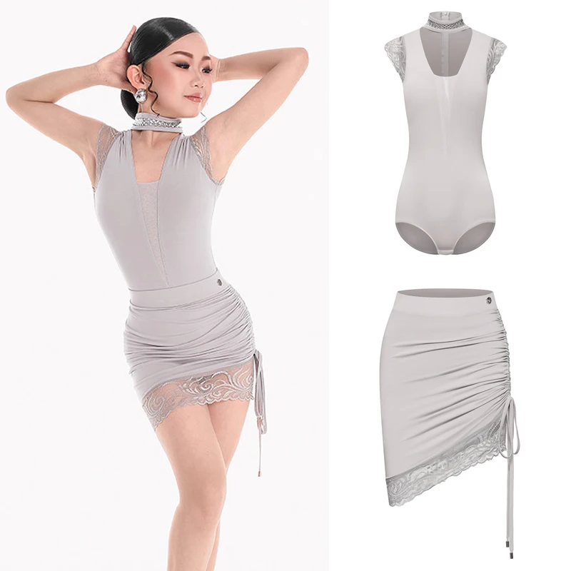 

Детская одежда для выступлений по латиноамериканским танцам DUYQ, топ с кружевными рукавами, юбка на шнурке, костюм для латиноамериканских танцев для девочек, сценический костюм SL15518