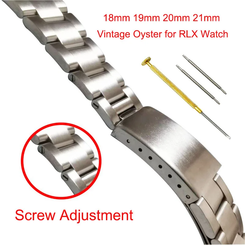 18mm 19mm 20mm 21mm vis argentée Vintage huître extrémité incurvée en acier inoxydable Bracelet de montre Bracelet pour montre RLX