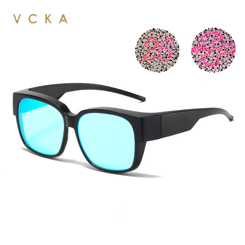 VCKA Set Mirror Frame Men Women Vintag Functionality Red-green-blind Color-weak Glasses Correction Color-defining Square Eyewear