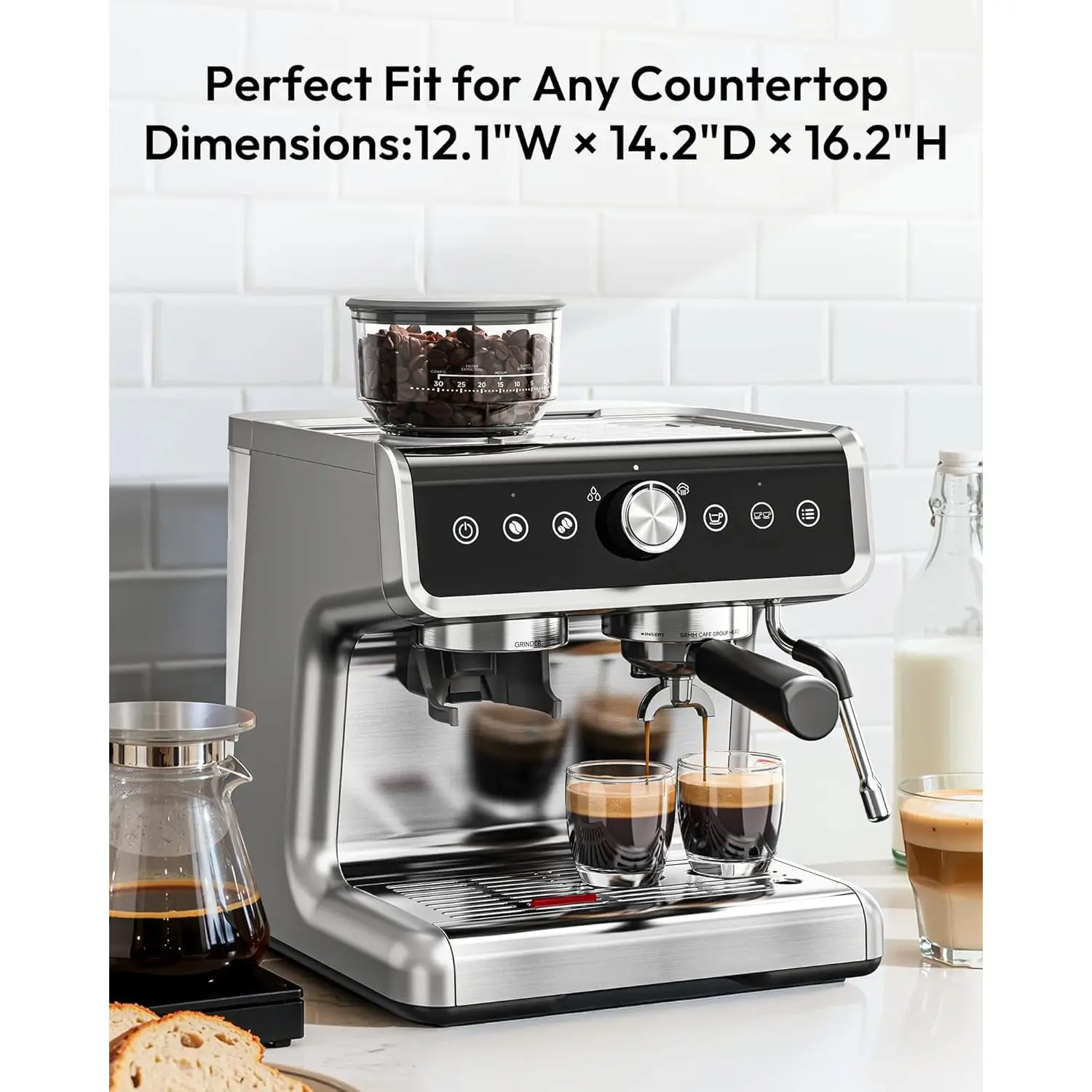 EUHOMY Electric Espresso Machine with Grinder 20 Bar Stainless Steel Semi Automatic Coffee Maker with Steam Wand for Home Use view 6