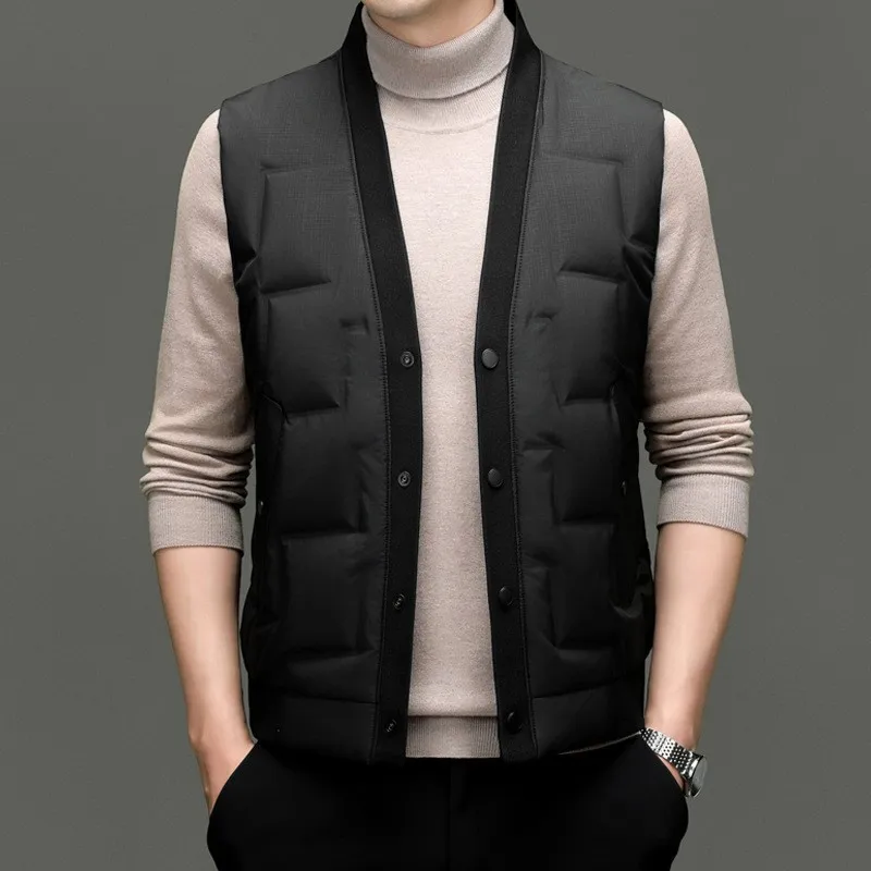 

Men's down Vest Thiened V-ne Casual All-match Dad Clothes Autumn Winter New Sle Warm Multi-ket White Du down