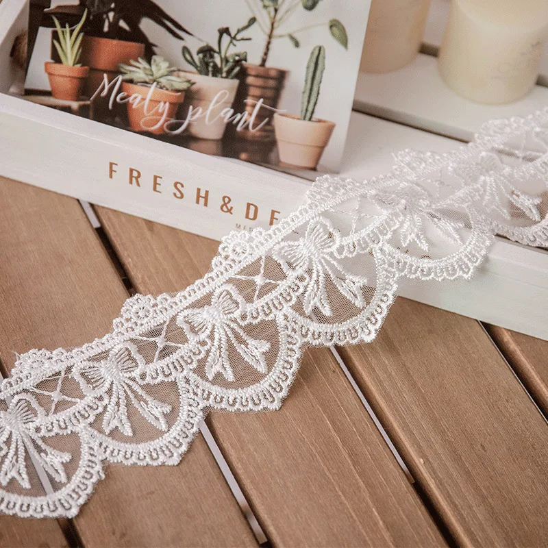 Lolita White Lace Ribbon, Sewing Accessories, 3D Butterfly Embroidery, Mesh Trimmings for Dress, Home Decorative DIY Crafts, 15Y