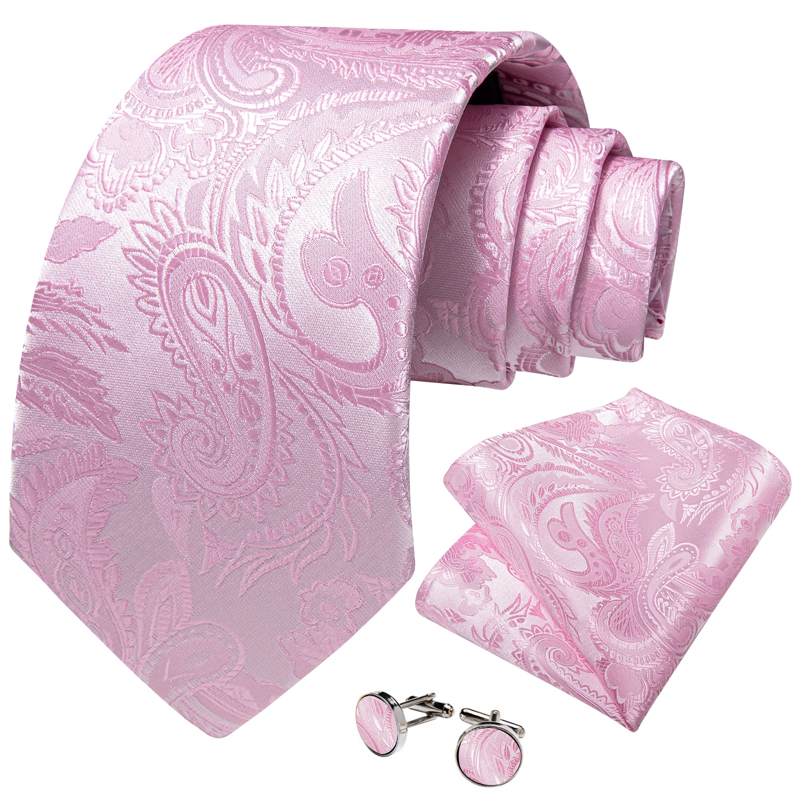 

Wedding Pink Paisley Men Tie Handkerchief Cufflinks Set Necktie for Man Male Business Ties Formal Dad Husband Gift