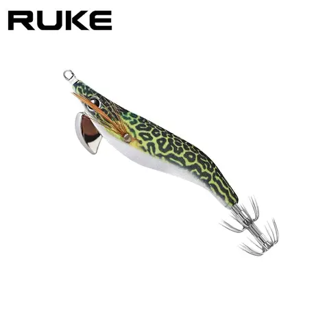 RUKE 후크 1pcWood 새우 미끼 낚시 오징어 지그 후크 7 그람/몫 90mcm 빛나는 낚시 미끼 문어 오징어 새우 지그 미끼