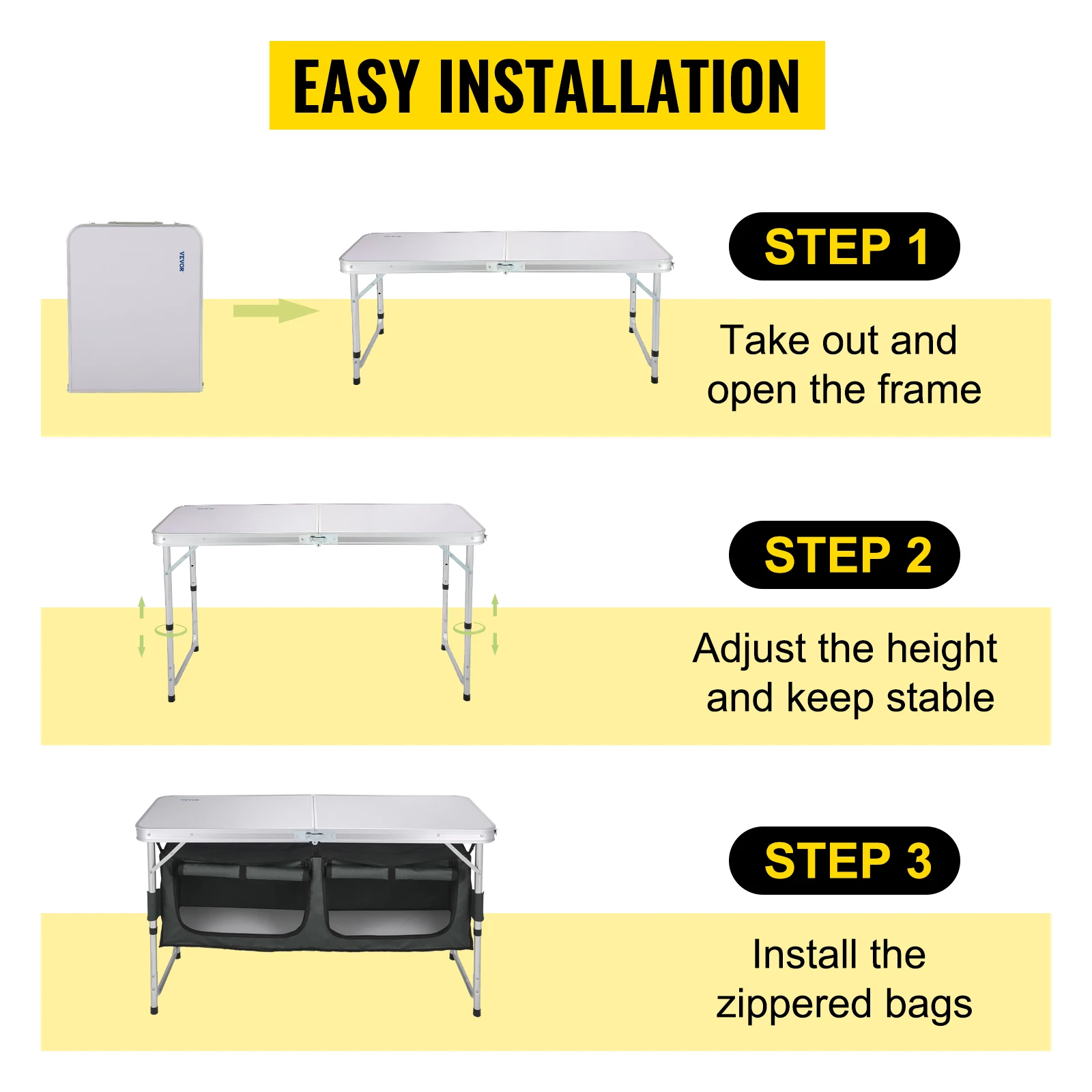 VEVOR Кухонный стол для кемпинга, алюминиевый портативный складной шкаф для пикника, органайзер для хранения и 4 регулируемыми ножками