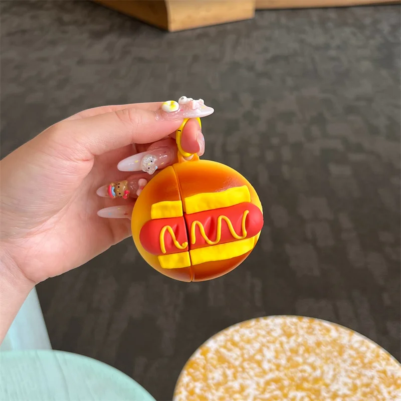 

For AirPods 4 Case Protect Cover For Apple Airpods 1 2 3 4 Pro Pro 2 3D hot dog bun Silicone Earphone Case Accessories Cover