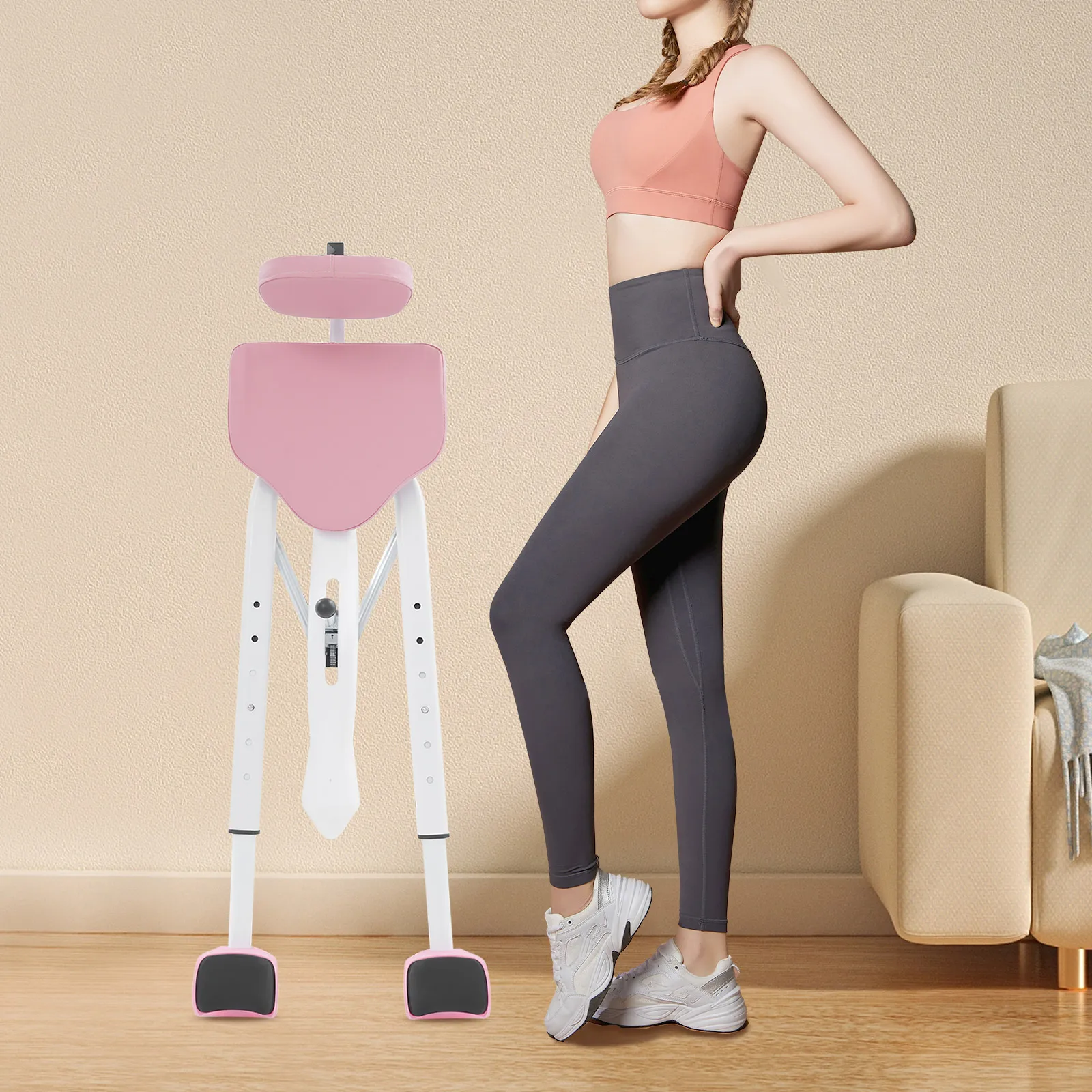 

Тренажер для растяжки ног, оборудование для растяжки, регулируемый на 180 градусов ° Розовые тренировочные коврики с подушкой-спинкой из ПУ для танцевальных студий и спортзалов