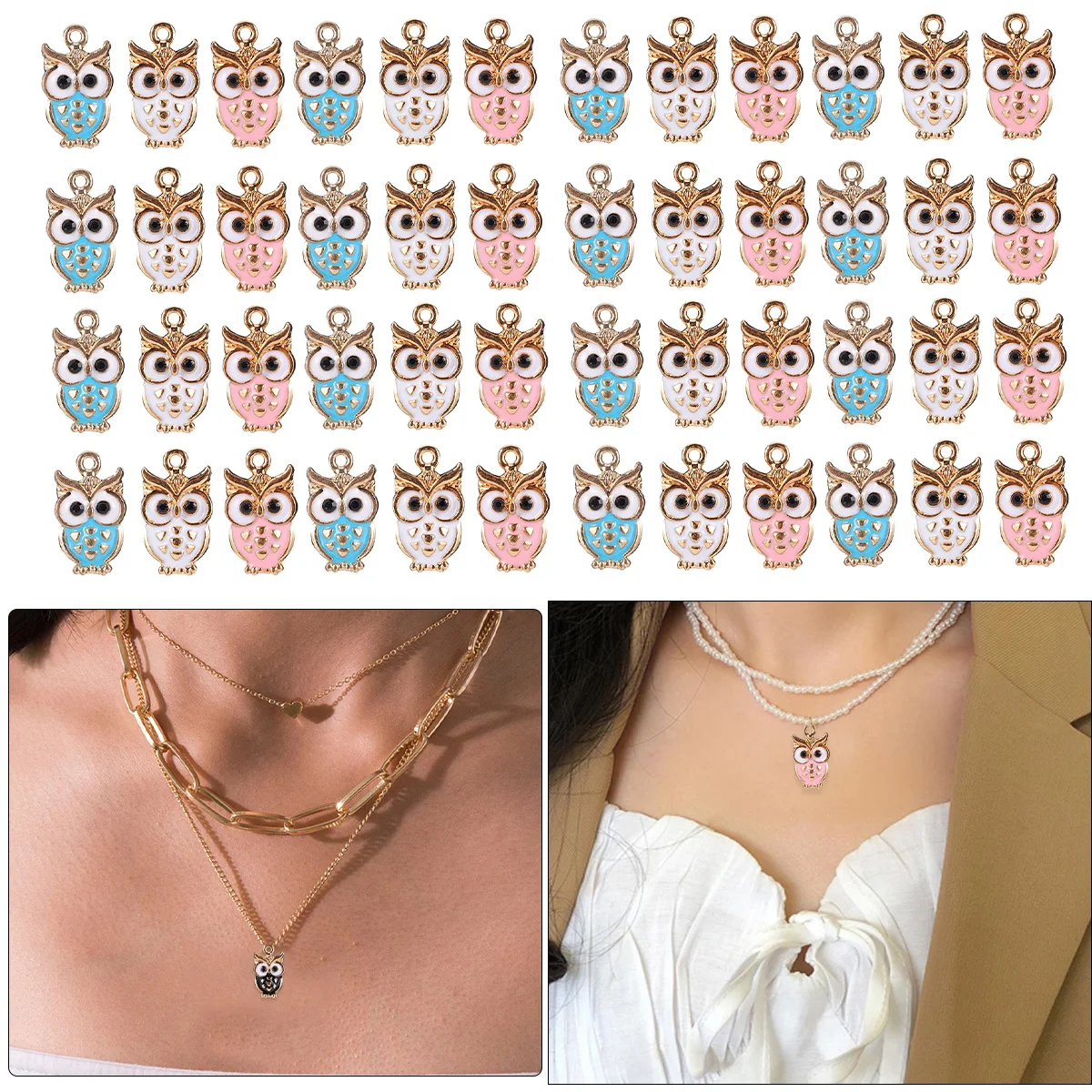 

50 pcs Owl Pendant Charm Enamel Jewelry Making Accessories Durable Lightweight DIY Beads Crafts Home Decor Necklace Bracelet