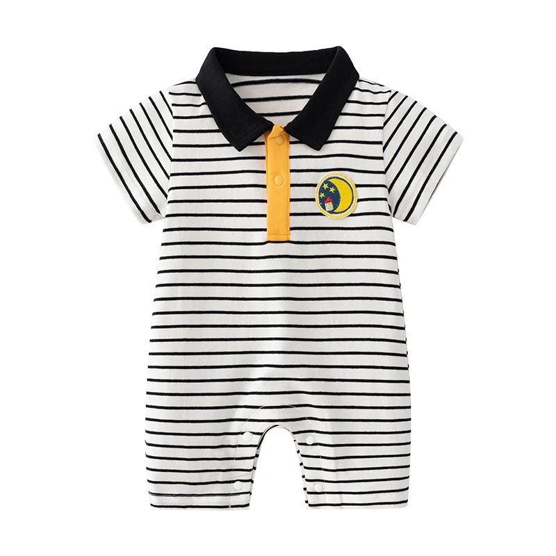 Baby boy preppy style jumpsuit stripesd jumpsuit summer newborn baby clothes summer handsome and stylish thin pure cotton short-