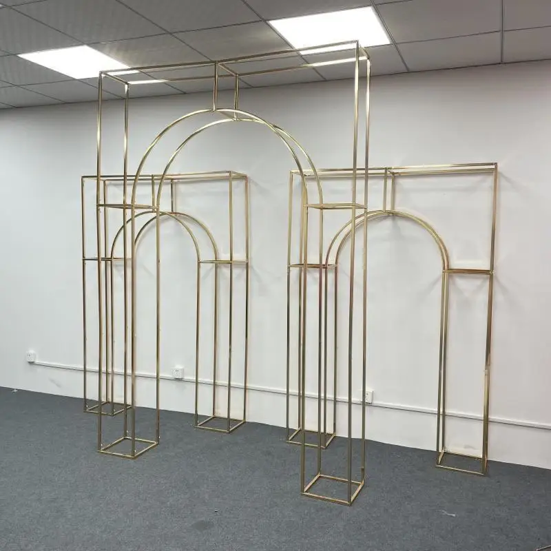 New wedding gold-plated screen background frame wrought iron golden arch indoor wedding scene decorative props flower stand