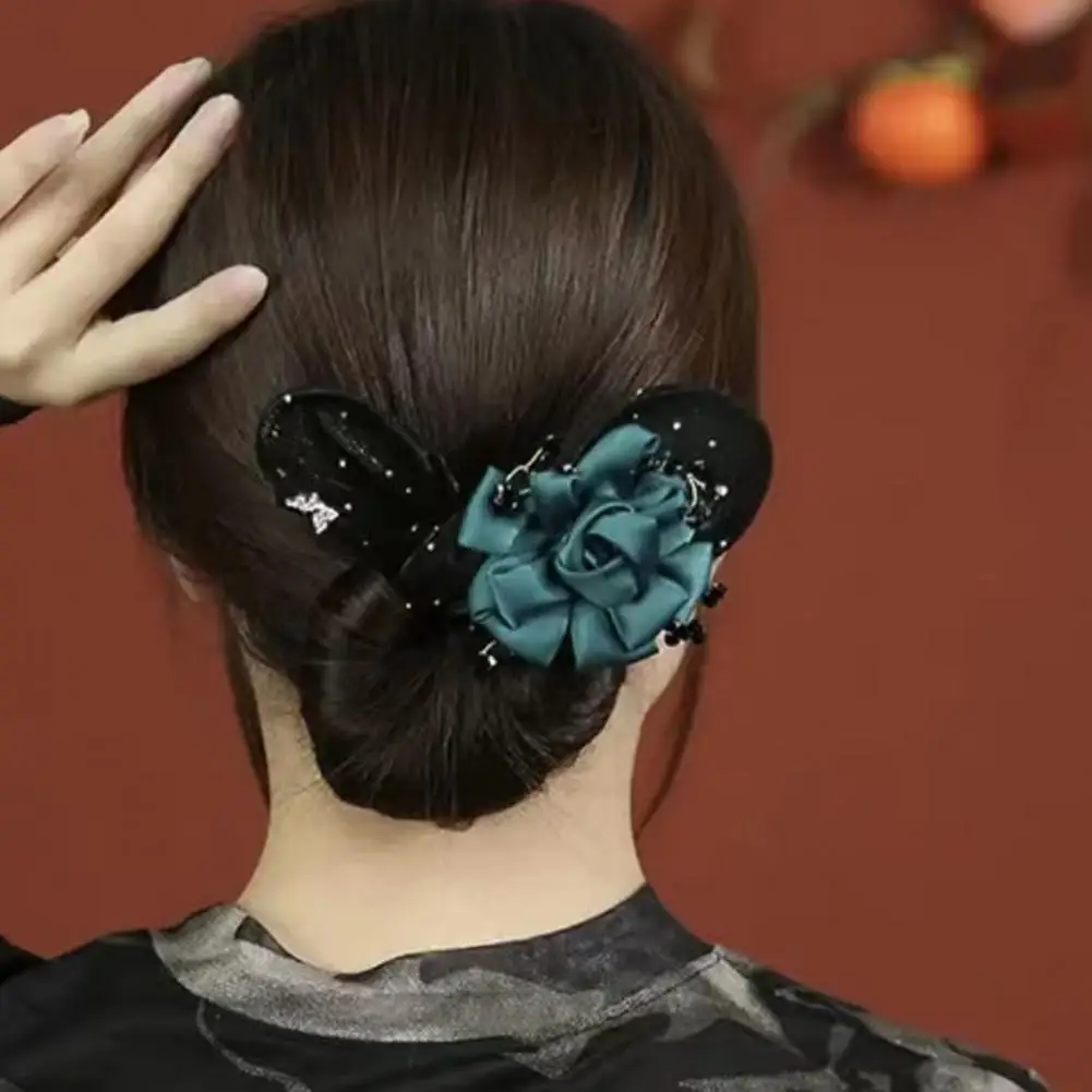 Hair Bun Maker Hair Styling Gadget Women\'s Hair Styling Accessories Set with Flower Fishtail Bun Maker Rhinestone for Long