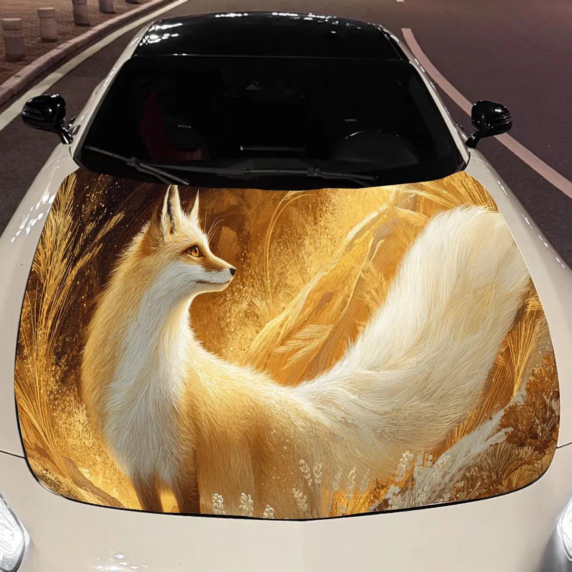 

Golden retro fox print,car hood stickers,PVC waterproof Self adhesive car hood sticker,car hood decoration protection stickers,A