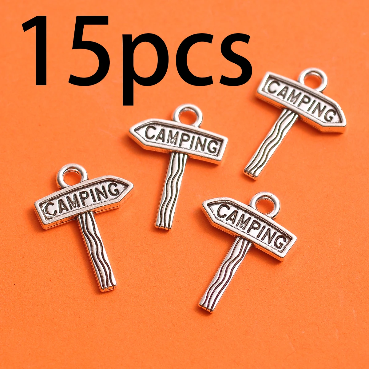 15 Camping Sign-Shaped Pendants Available in Two Colors, Engraved with English Road Signs, Suitable for DIY Bracelets, Necklaces, Earrings, Outdoor-Style Handmade Beaded Jewelry Accessories
