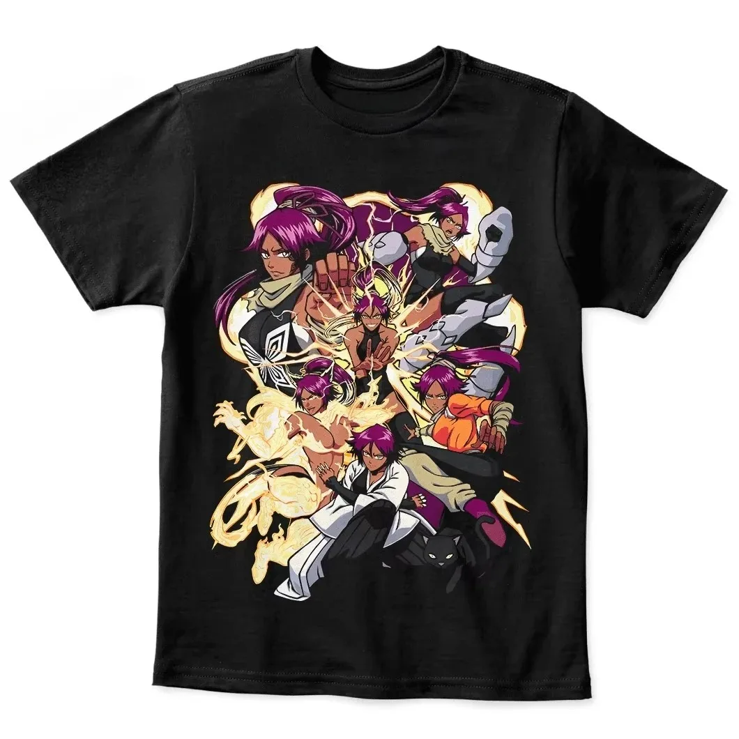 

2025 Bleach Shihouin Yoruichi аниме унисекс для мужчин и женщин, летняя модная брендовая футболка с короткими рукавами, роскошные повседневные винтажные футболки в стиле ретро