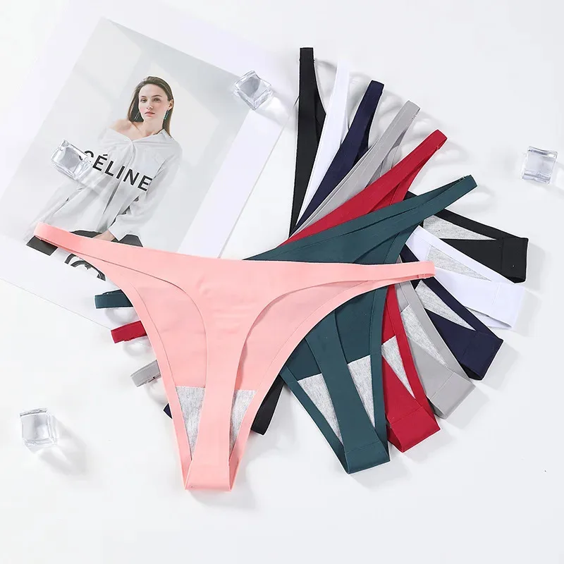 1/3pcs Ice Silk Seamless Panties For Women Soft Thin Band Thongs Woman Satin Underwear Female Bikini Panties String Tangas Mujer