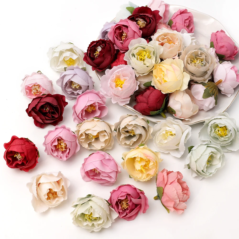 10/20Pcs 4cm Rose Bud Artificial Flowers Heads Wedding Decoration Home Decor Wreath Scrapbooking Craft Fake Flowers Accessories