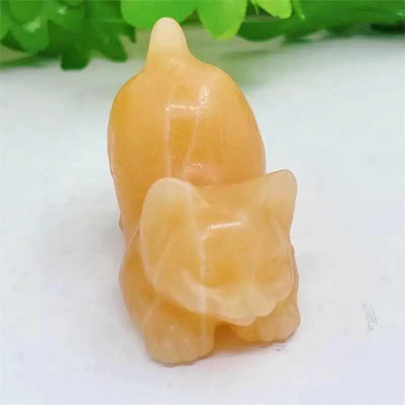 

6CM Natural Yellow Calcite Cartoon Cat Crystal Animal Beautiful Gemstone Crafts For Fengshui Home Decoration Collection 1pcs