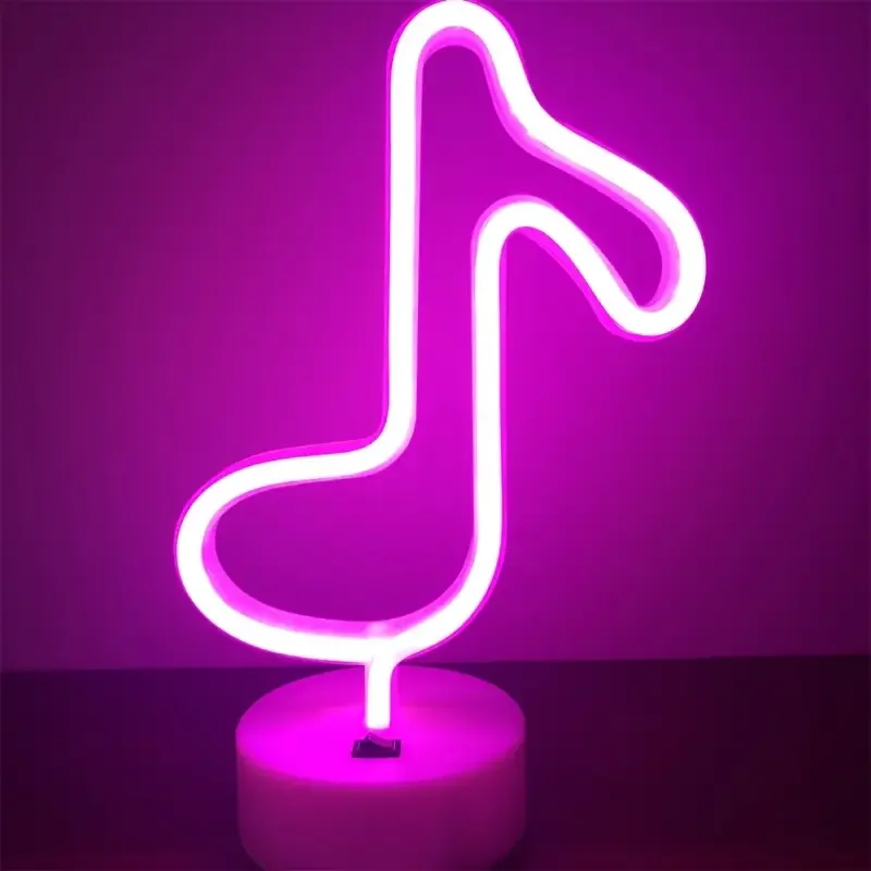 Neon Music Note LED Light Sign with Holder Base, Battery or USB Powered LED Neon Lights Palm Tree Design for Home Decor 018
