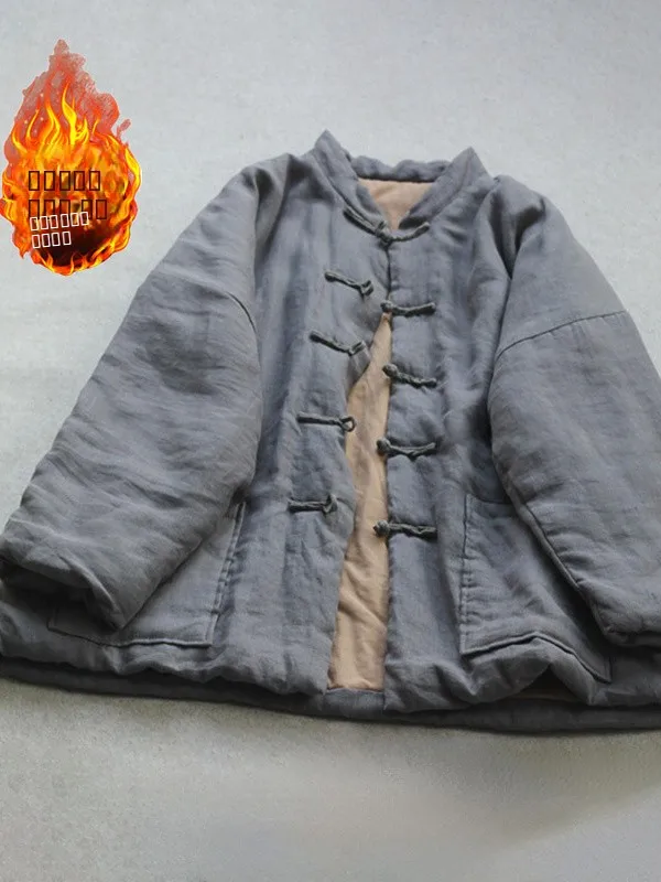 

Authentic 2025 Winter New Retro Button Chinese Zen Sle Liner Cotton Jaet Thiened Long Sve Stand Collar Single Button