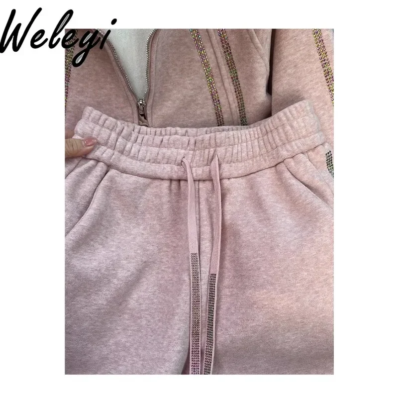 Sports Women's Pink Sweatshirt Pants Set 2024 Spring Autumn New Beautiful Long Sleeve Hooded Top Casual Trousers Two-piece Suit