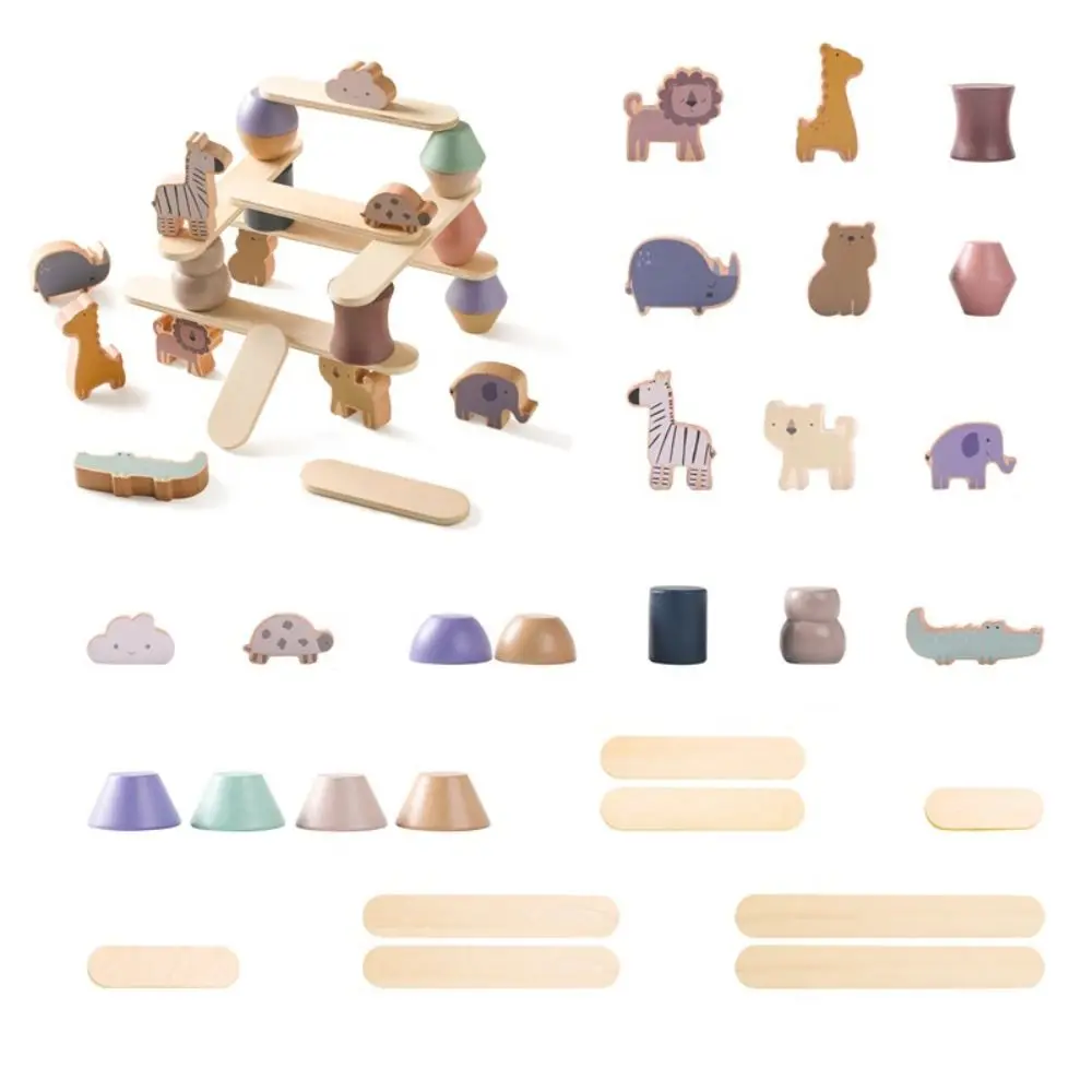Ensemble de blocs d'animaux en bois Montessori, Puzzle interactif, modèle Animal, jouet d'équilibre, artisanat, jouets empilables en forme d'animal