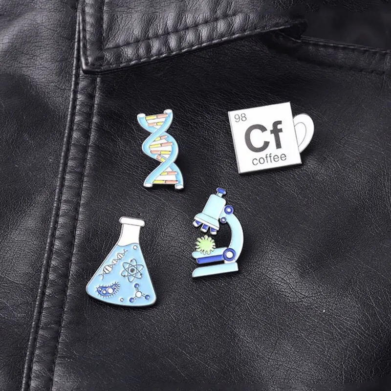 4pcs Science Enamel Pin Microscope Beaker Chemical Molecular DNA Biological Experimental Tool Metal Brooches Badges for Backpack