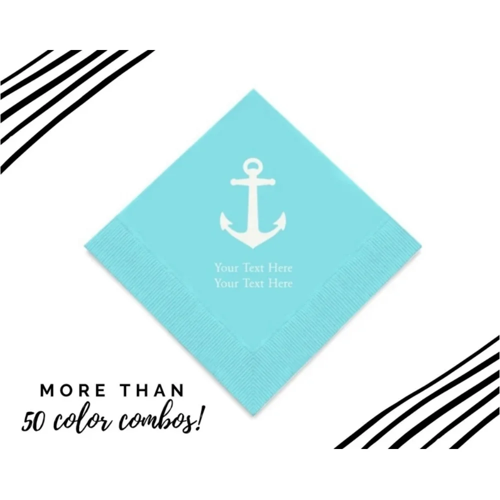 Anchor Print Napkins, Paper, Custom Printed, His Birthday, Nautical Party, Wedding, Anniversary, 50 Pcs