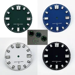 NH35 Dial 28.5mm Green Luminous with Single Calendar Window Watch Dial Abalone Diving Watch Faces for NH35A/4R35 Movement