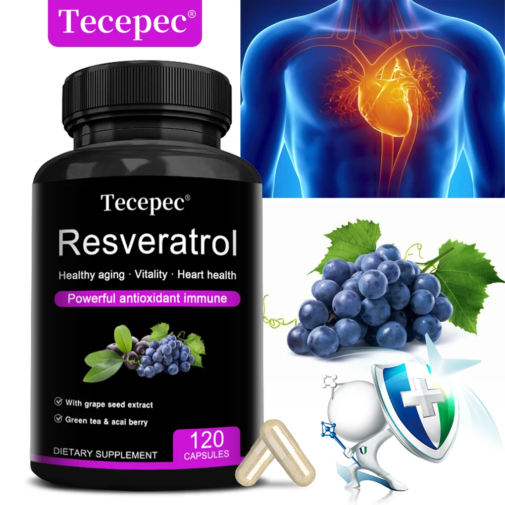 

Добавки капсулы Resveratrol поддерживает здоровье сердца, иммунитета, мозга и кожи, имеют антиоксидантные эффекты и регулируют метаболизм