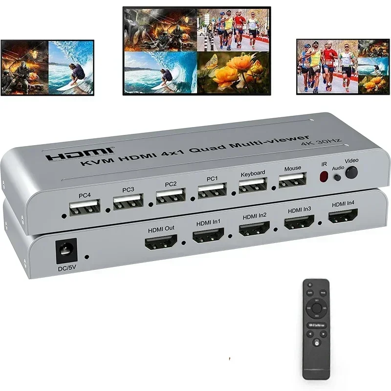 4K 30Hz USB KVM 4x1 HDMI Quad Multi-viewer Vs 1080p 60hz 4x1 Multiviewer 4 In 1 Out Seamless Switcher PC TV 2 3 4 Screen Divider