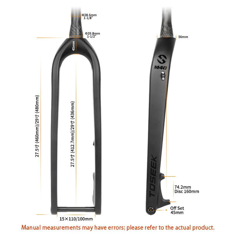 TOSEEK Bicycle Full Carbon Fiber Front Fork BOOST Internal Cable Routing Front Fork Lightweight Material