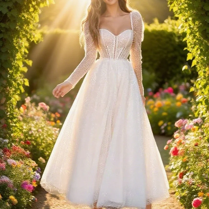 

Custionized A Line Long Seeves Sweetheart Ankle Length Bridal Dress Informal Party Wear Gowns Wedding Dresses