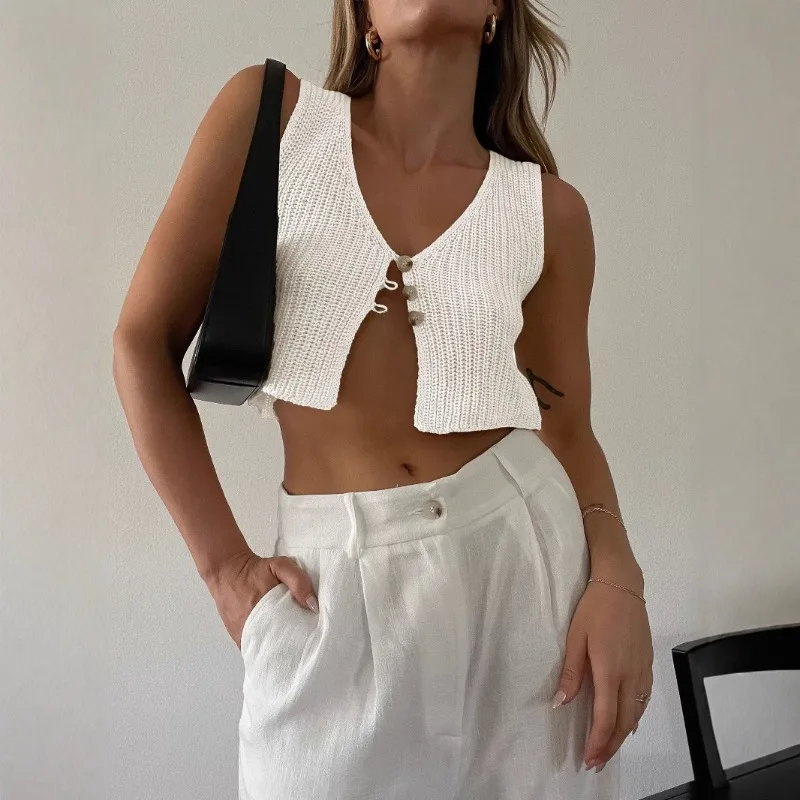 Crop Top  Women Tops 2025 Kintted Sweater Vest Solid Women Summer