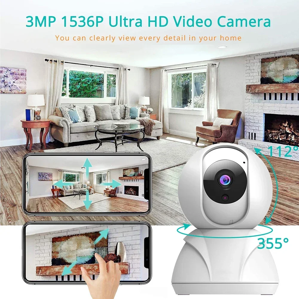 3MP IP Camera Indoor Auto Tracking Wifi PTZ Camera 1080P Two-way Talk Home Security SD Card /Cloud Storage CCTV Surveillance Cam