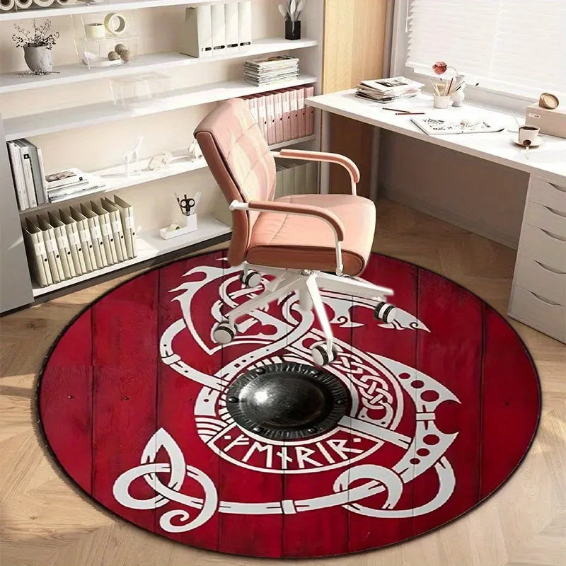 Viking Dragon & Celtic Knot Round Rug – Red Crystal Velvet Mat for Living Room, Bedroom, Office – Durable Gift Decor