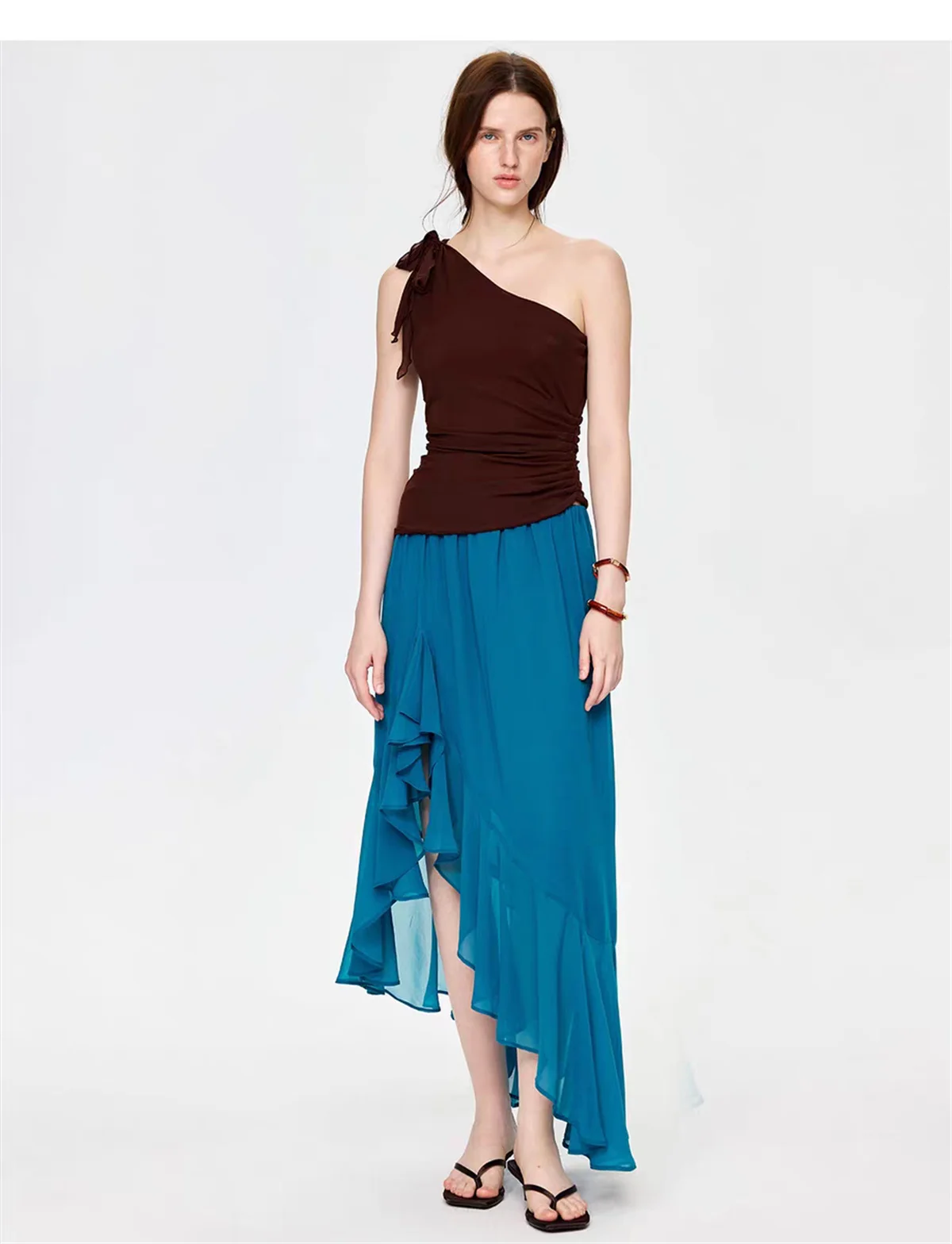 Saia Maxi de Chiffon com Babados e Cintura Alta, Tamanho Plus, Elegante e Sexy, Moda de Verão Boho para Festas e Férias 2026