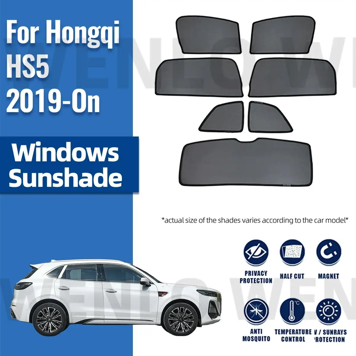 

For Hongqi HS5 2019-2023 2024 Magnetic Car Sunshade Shield Front Windshield Curtain Rear Side Window Sun Shade Visor