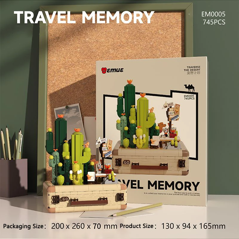 Nuova originalità Building Blocks Travel Memory bagaglio Cactus Storage Model Desktop Decoratio giocattoli per bambini regalo di compleanno per ragazza