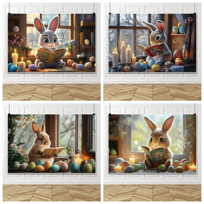 عيد الفصح التصوير خلفية البيض الملونة الكرتون الأرنب الفرنسية نافذة زهرة شمعة كتاب الأرواح حفلة خلفية استوديو الصور