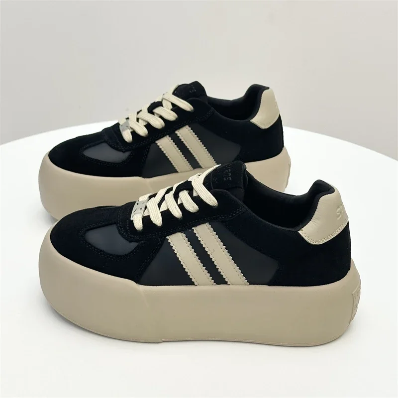 Sports Shoes Thick Sole Casual Board Women 2024 New Cowhide Everything Soft Inside Increase De Training Shoes