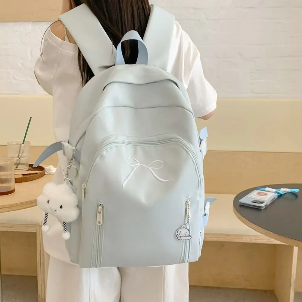 Sweet Casual Student Schoolbag Large Capacity Simple Bow Backpack Multiple Pockets Solid Color Korean Style School Bag Children