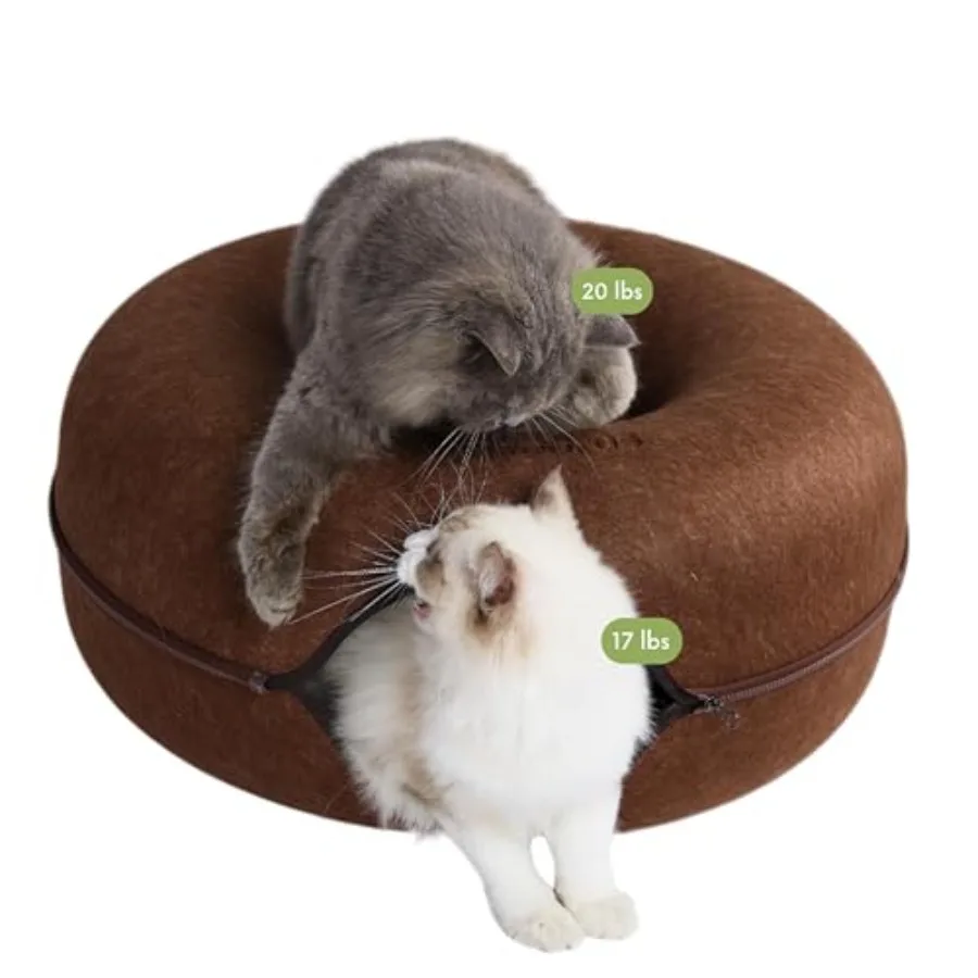

Peekaboo Cat Cave Donut for Multiple Large Cats up to 30-45 lbs 3-in-1 Self Warming Cat Bed Tunnel Scratcher for Indoor Cats Wa