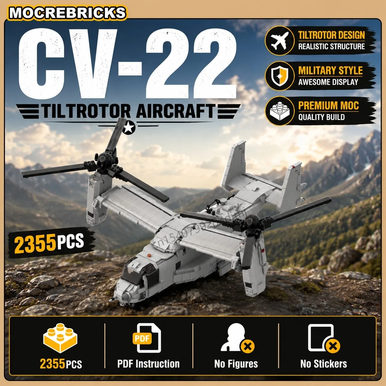 MOC Modern Military CV22 Osprey Tiltrotor Airplane Building Blocks VTOL Cargo Helicopter Bricks DIY Assembly Toys Boy Gift