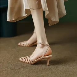 Naked Pointed Sandals Shoes for Women Designer Pointed Toe Hollow Outs Shoes Cross-tied Gladiator Sandals High Heels Sexy Shoes